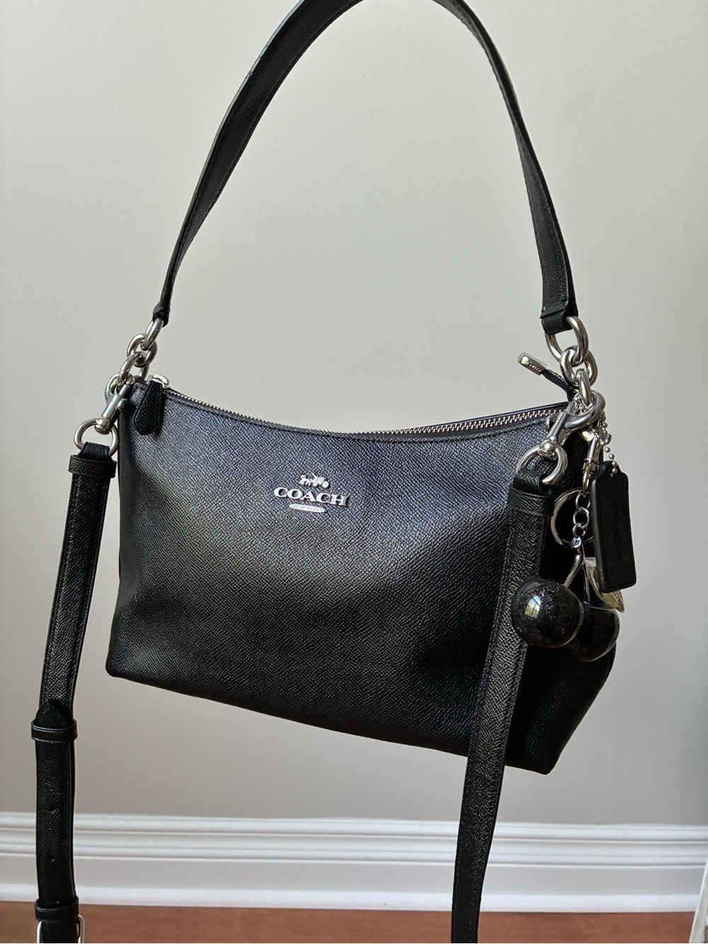 Coach Lewis Leather Crossbody Shoulder Bag, Black / Silver, 80058